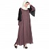 Designer abaya with double sleeves- Plum brown and black
